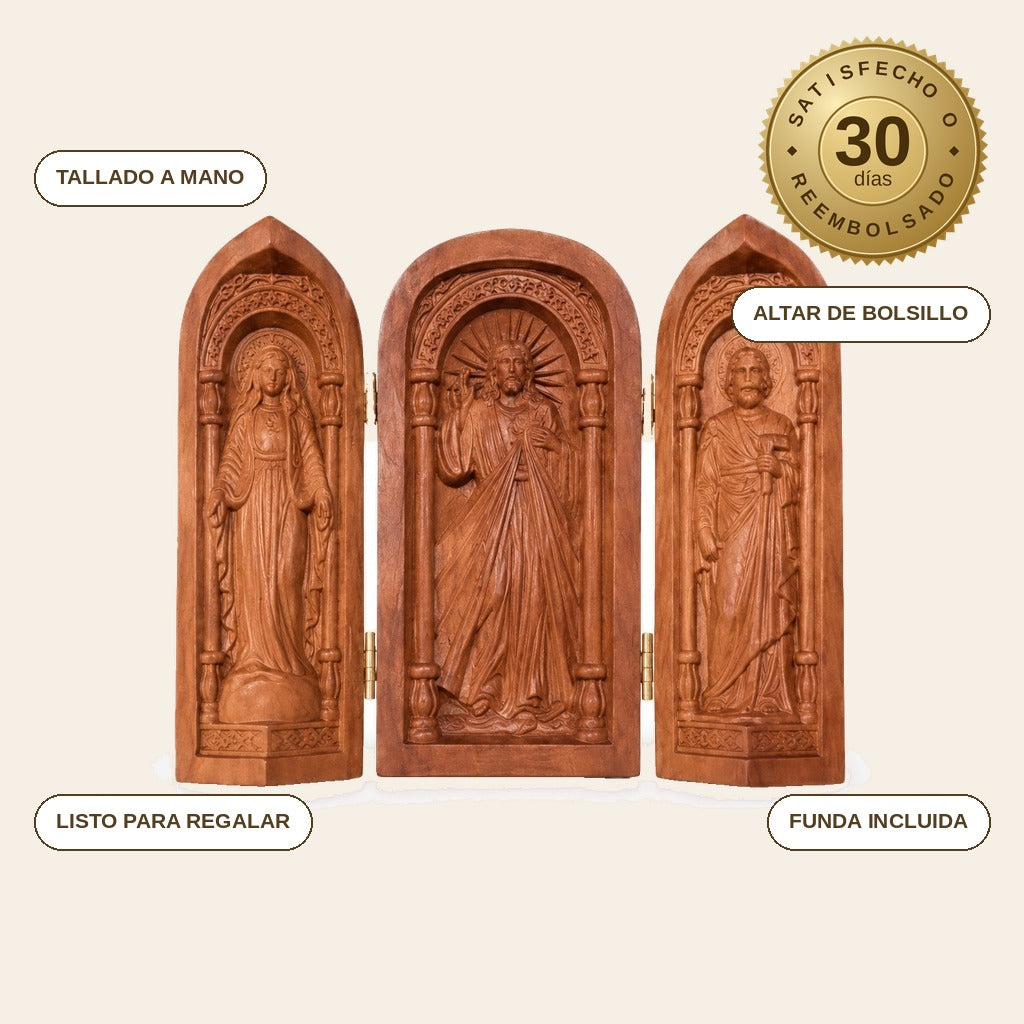 infographie — Tríptico de viaje Sagrada Familia — Madera tallada a mano