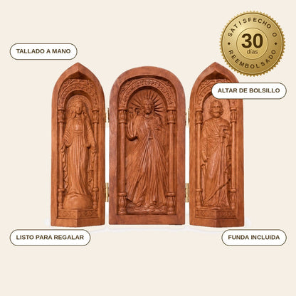 infographie — Tríptico de viaje Sagrada Familia — Madera tallada a mano