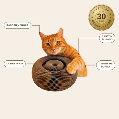 infographie — Rascador acordeón para gatos con pelota