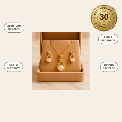infographie — Conjunto Perla Áurea™ – Collar con Colgante en Gota y Pendientes a Juego