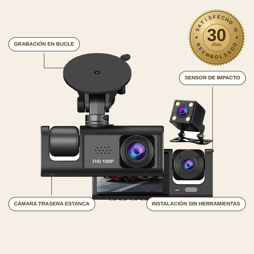 infographie — Dashcam 1080P con pantalla de 2" y visión nocturna — hasta 3 cámaras