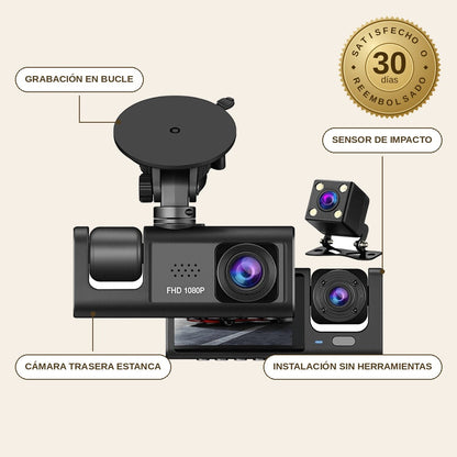infographie — Dashcam 1080P con pantalla de 2" y visión nocturna — hasta 3 cámaras