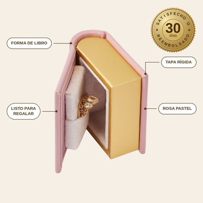 infographie — Estuche Libro Rosa – Caja para Anillo o Collar en Forma de Libro