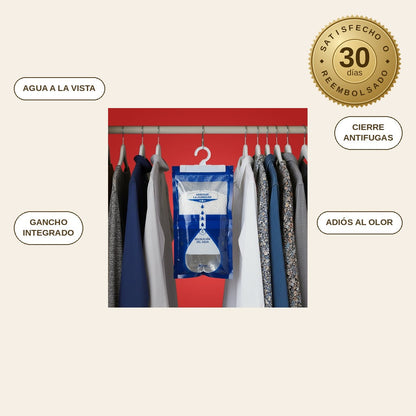 infographie — Bolsa Absorbente de Humedad Colgante 500 ml – Armario Seco y Ropa sin Olor