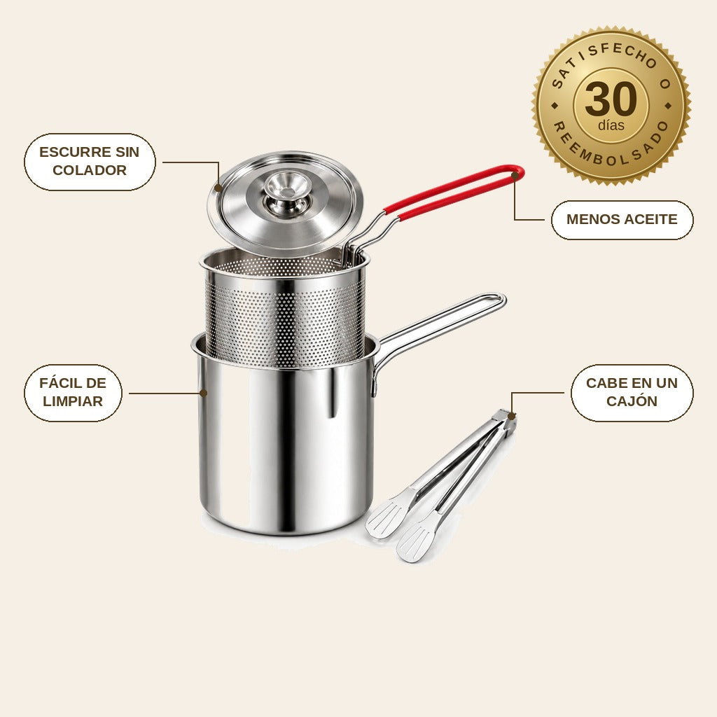 infographie — Olla Freidora Mini de Acero Inoxidable 304 con Cesta Escurridora