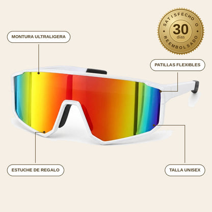 infographie — VeloVista™ – Gafas deportivas panorámicas, lente de una sola pieza y montura TR90 ultraligera