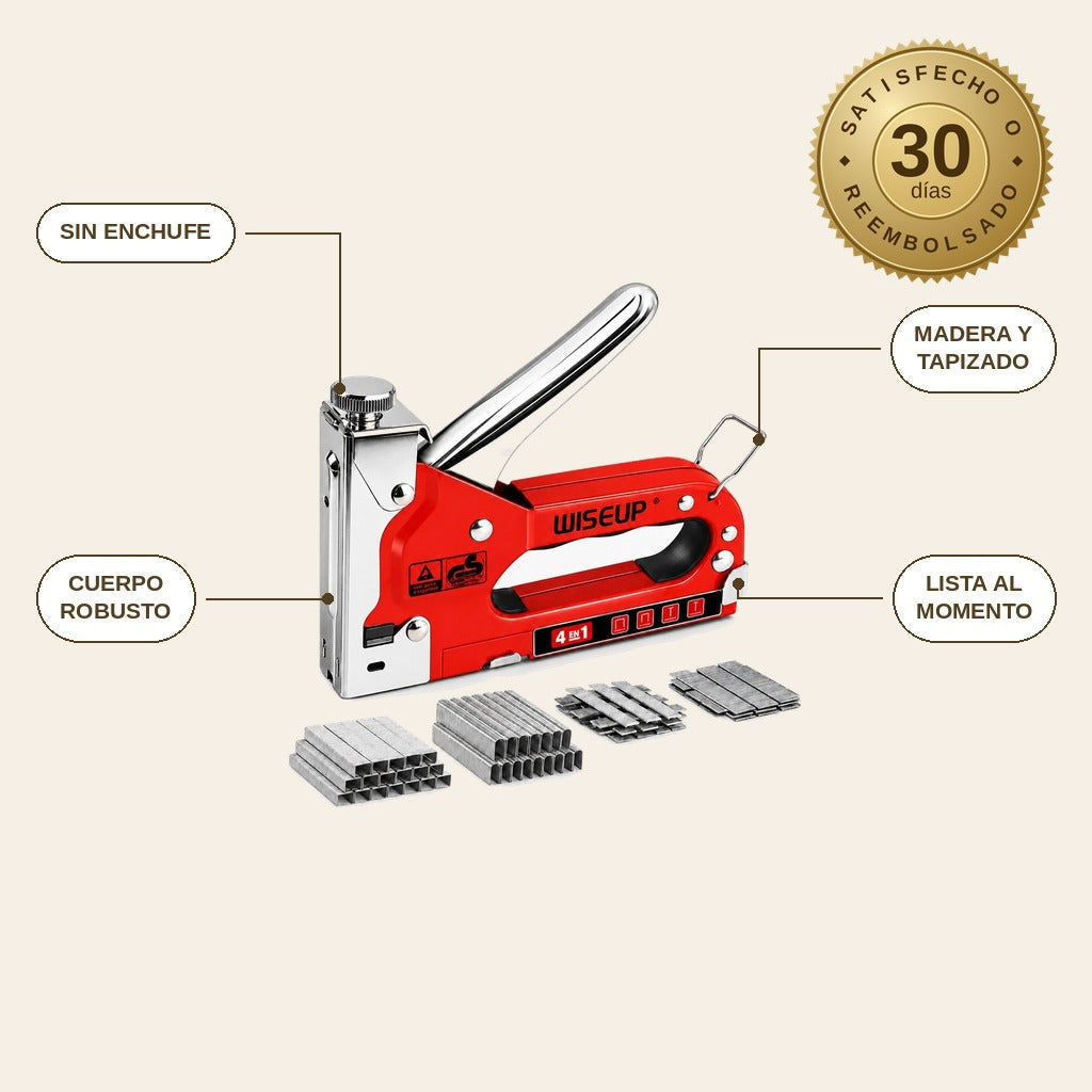 infographie — Grapadora Manual 4 en 1 Pro – Madera, Tapicería y Bricolaje