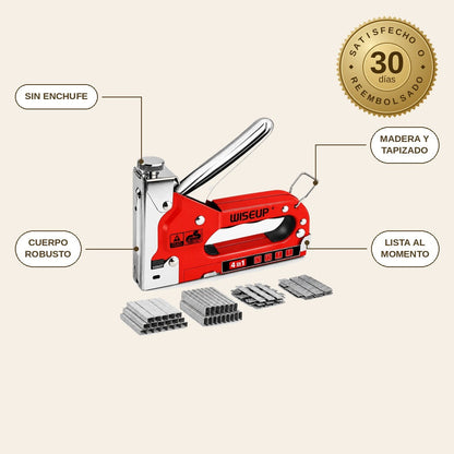 infographie — Grapadora Manual 4 en 1 Pro – Madera, Tapicería y Bricolaje