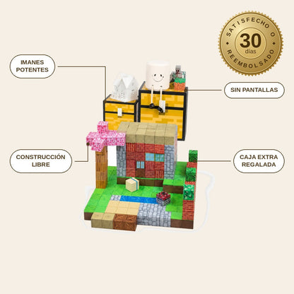 infographie — Bloques Magnéticos Pixelados – Construye tu mundo (100 piezas)