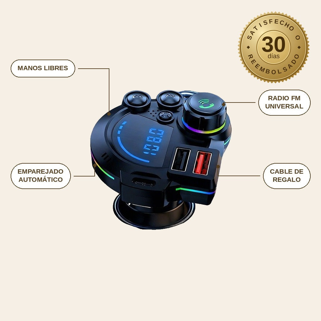 infographie — Transmisor FM Bluetooth 5.3 para coche con carga rápida doble QC3.0 + PD 20W