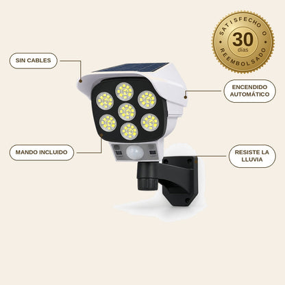 infographie — Cámara Falsa Solar 77 LED con Sensor de Movimiento