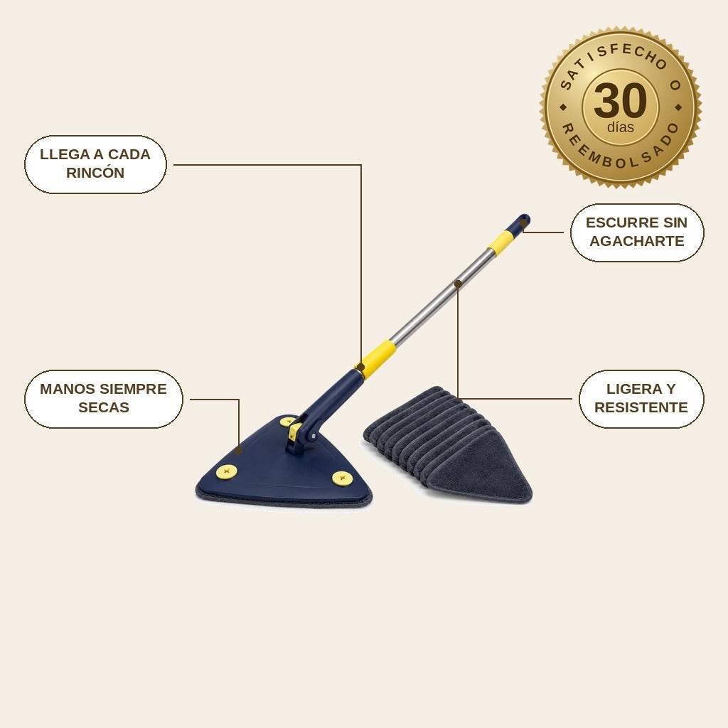 infographie — Fregona Triangular Autoescurrible 360° + 10 Recambios de Microfibra de Regalo