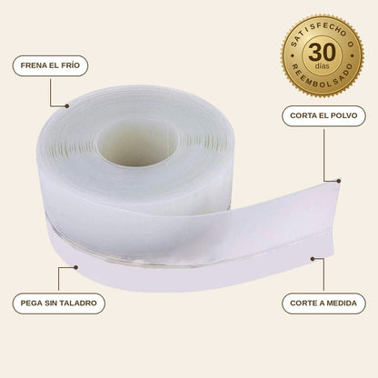 infographie — Burlete Adhesivo Bajo Puerta 45 mm × 5 m – Frena Corrientes de Aire y Polvo