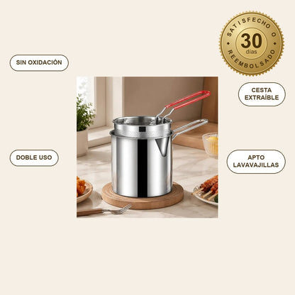 infographie — InoxFry™ – Olla Freidora de Acero Inoxidable con Cesta Extraíble