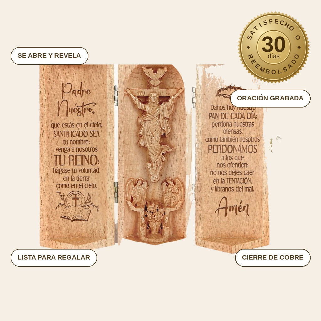 infographie — Escultura de Madera «Padre Nuestro» – Tríptico que se Abre