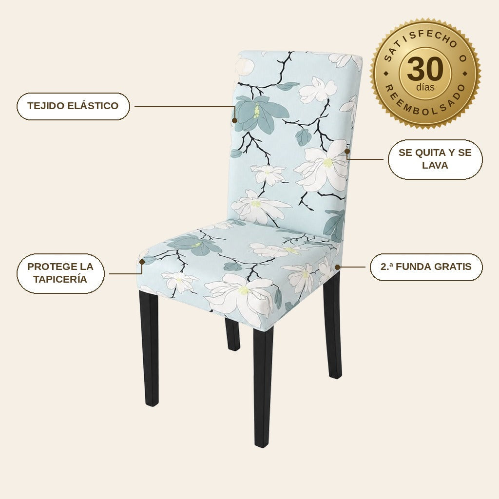 infographie — Funda Elástica para Silla de Comedor – Estampado Magnolia