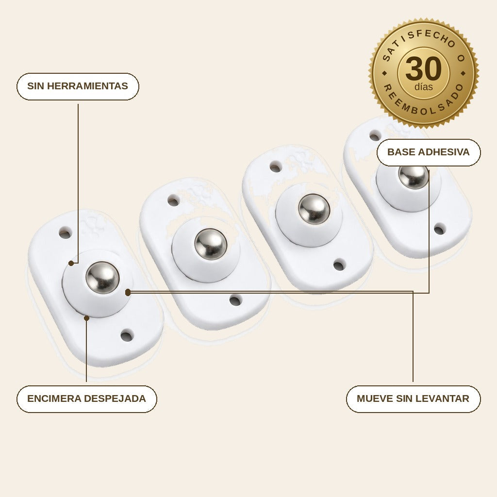 infographie — Mini ruedas giratorias 360° autoadhesivas – Lote de 8