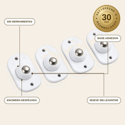 infographie — Mini ruedas giratorias 360° autoadhesivas – Lote de 8