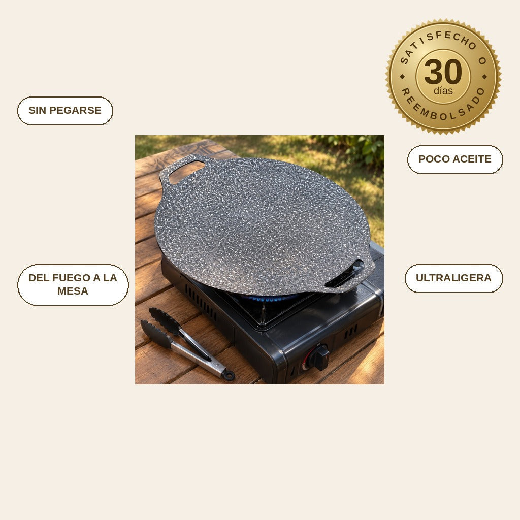 infographie — PlanchaLuna™ – Plancha Redonda Antiadherente de Granito para Fogón de Gas