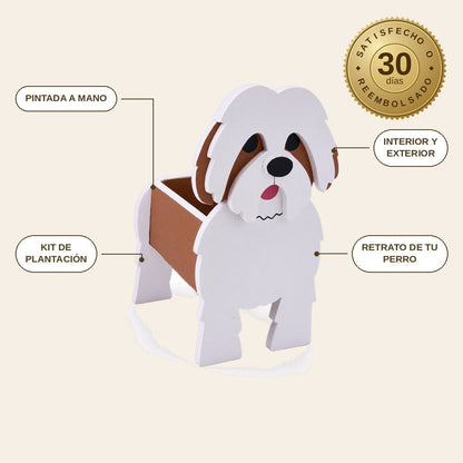 infographie — Maceta Perro Shih Tzu Pintada a Mano — Jardinera Decorativa para Interior, Terraza y Jardín