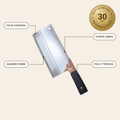 infographie — Cuchillo Cebollero Chino Forjado – Hoja Rectangular