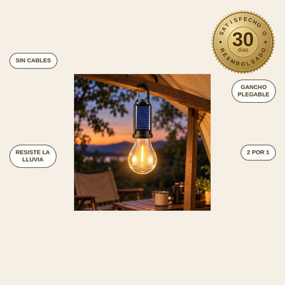 infographie — Bombilla LED Solar con Gancho — Recargable por Sol o USB