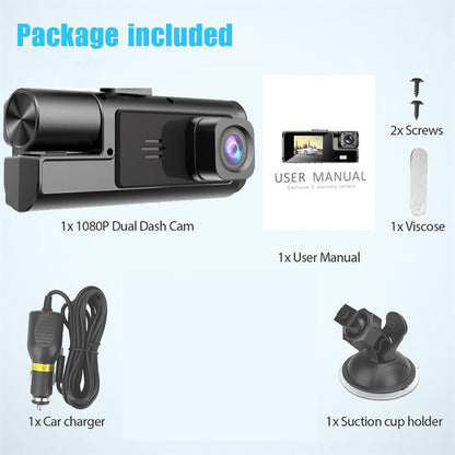 couleur 2 lentes (frontal / interior) — Dashcam 1080P con pantalla de 2" y visión nocturna — hasta 3 cámaras