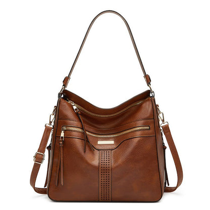 couleur Marrón — Bolso Hobo Retro de Piel Suave – Gran Capacidad