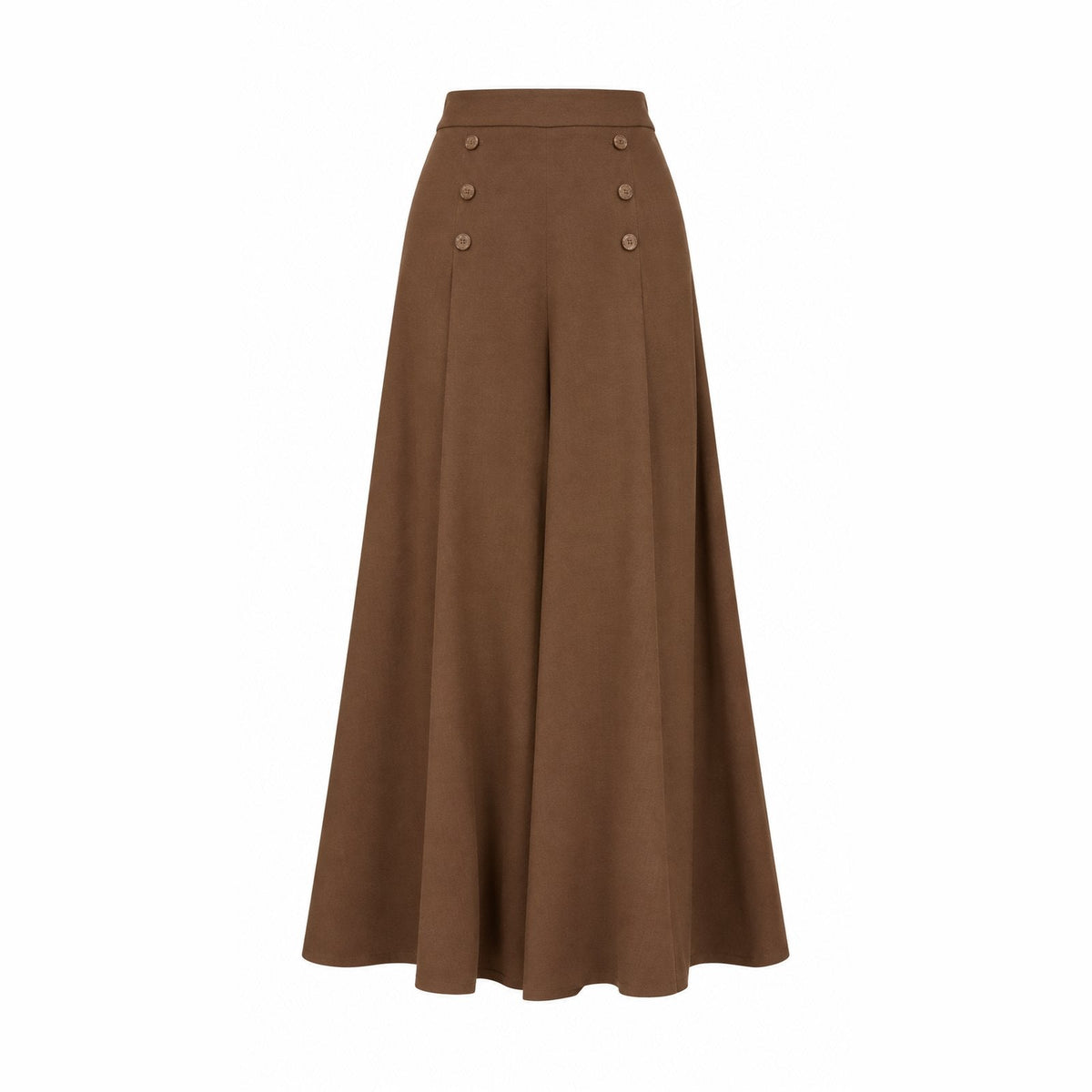 couleur Marrón — Pantalón Palazzo Pierna Ancha – Cintura Alta Elástica, Caída de Falda