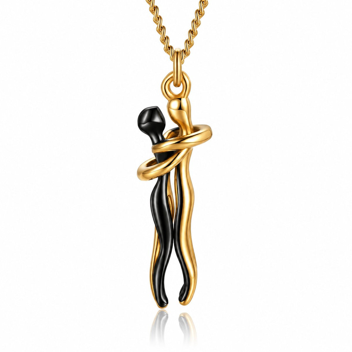 couleur Negro y dorado — Collar Abrazo de Pareja – Dos Siluetas Enlazadas