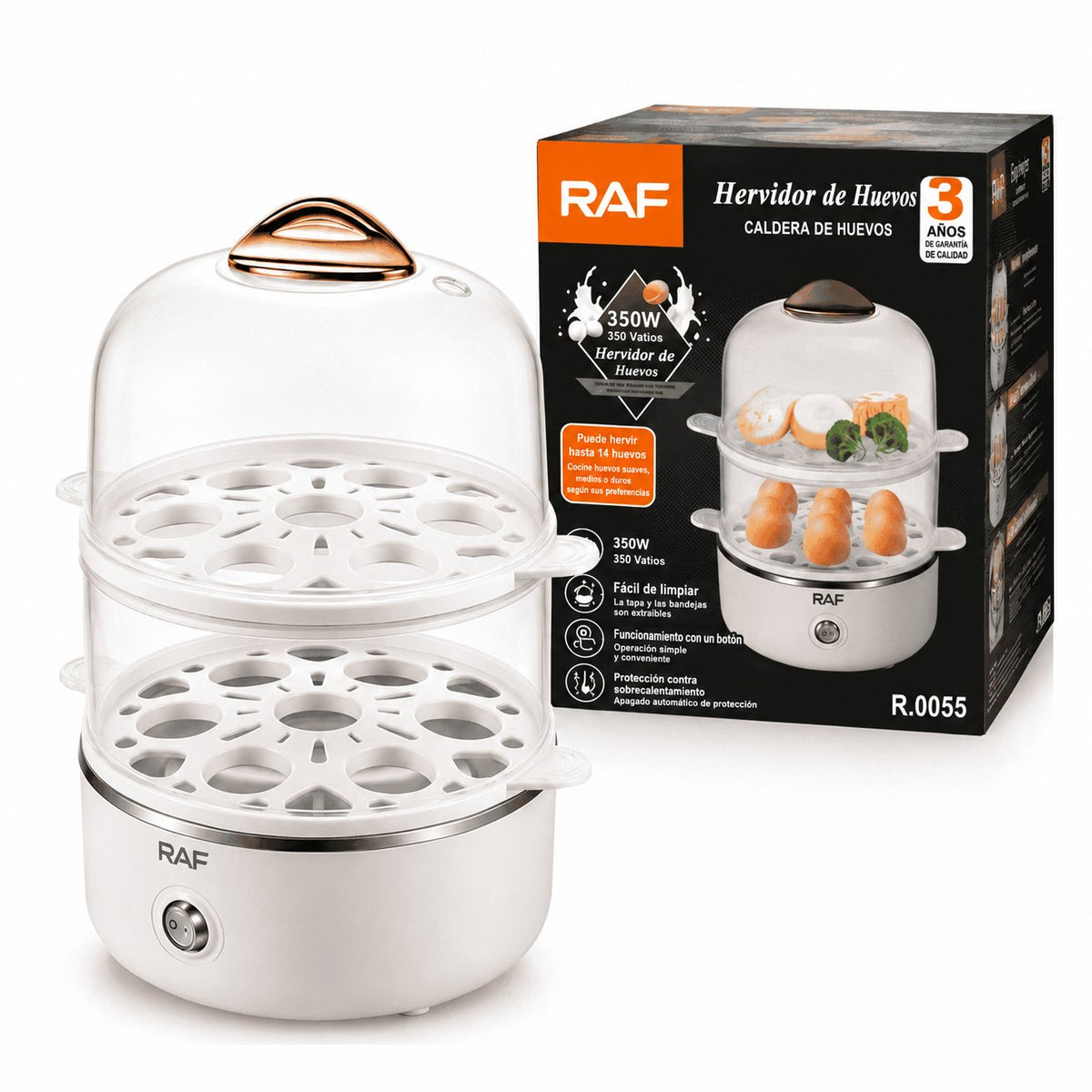 packshot — VaporDuo™ – Cocedor de huevos y vaporera eléctrica de 2 niveles, 14 huevos, apagado automático