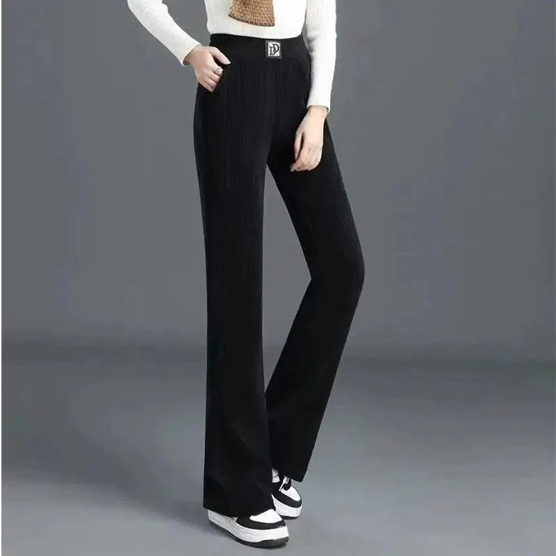 couleur Negro — Pantalón Ancho de Chenilla con Forro Polar – Cintura Alta Elástica