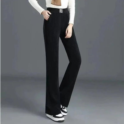 couleur Negro — Pantalón Ancho de Chenilla con Forro Polar – Cintura Alta Elástica