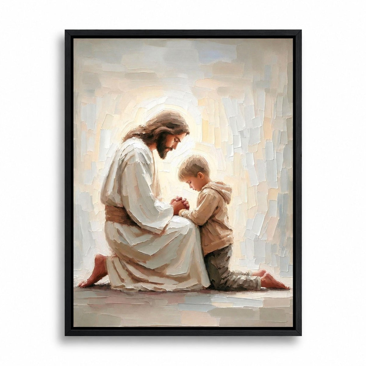 couleur Negro — Cuadro de Jesús rezando con un niño – Lienzo listo para colgar