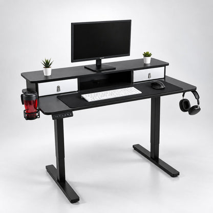 couleur Negro — Escritorio Elevable Eléctrico con Repisa 120 × 60 cm
