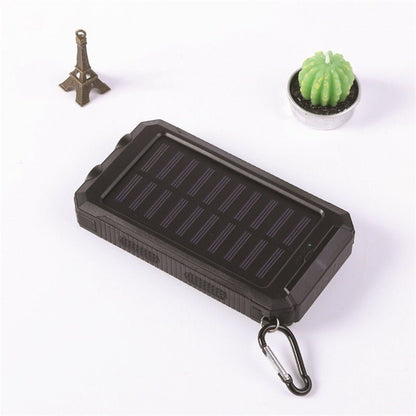 couleur Negro — SolarGo™ – Batería Externa Solar con Doble Linterna LED, Antigolpes y Mosquetón