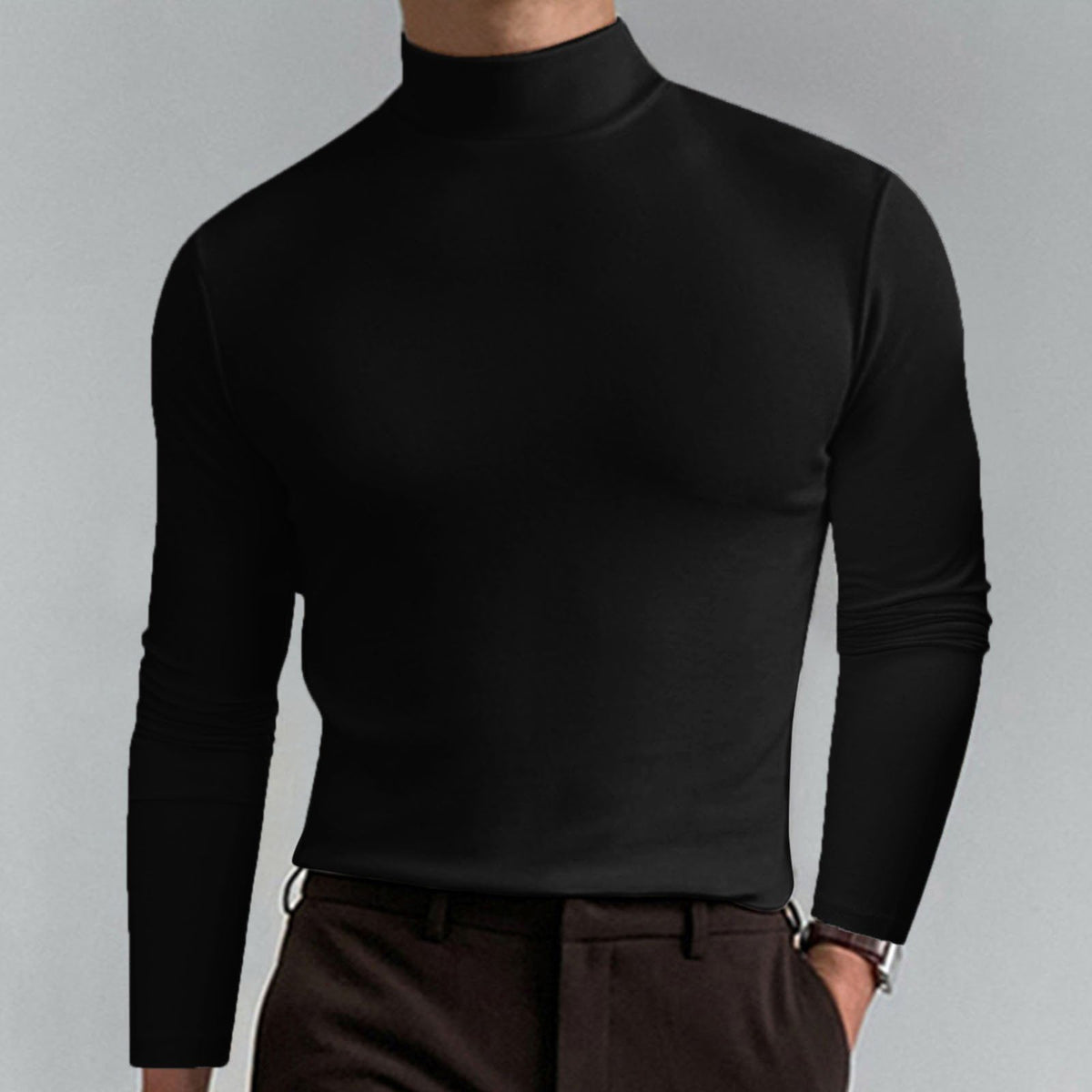 couleur Negro — Camiseta de Cuello Alto para Hombre – Corte Entallado y Tejido Elástico
