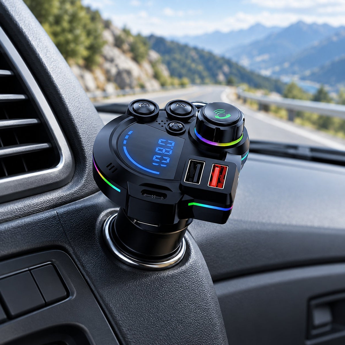 situation — Transmisor FM Bluetooth 5.3 para coche con carga rápida doble QC3.0 + PD 20W