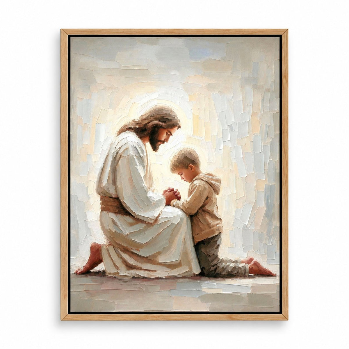 couleur Roble natural — Cuadro de Jesús rezando con un niño – Lienzo listo para colgar