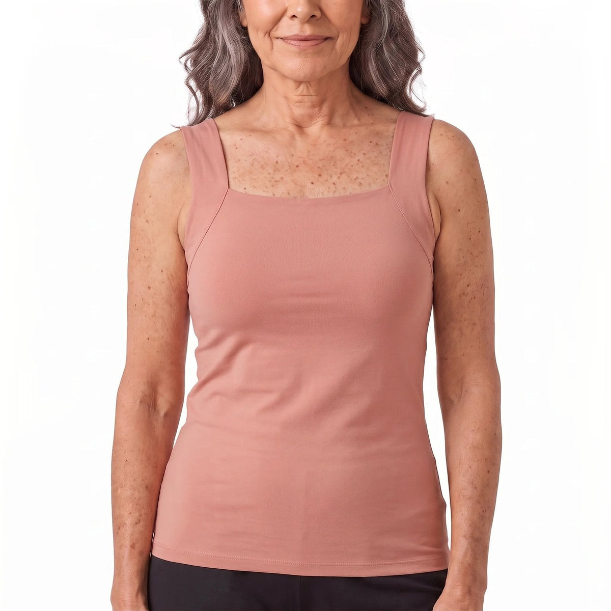 couleur Rosa palo — Blusa sin mangas con sujetador integrado y escote cuadrado