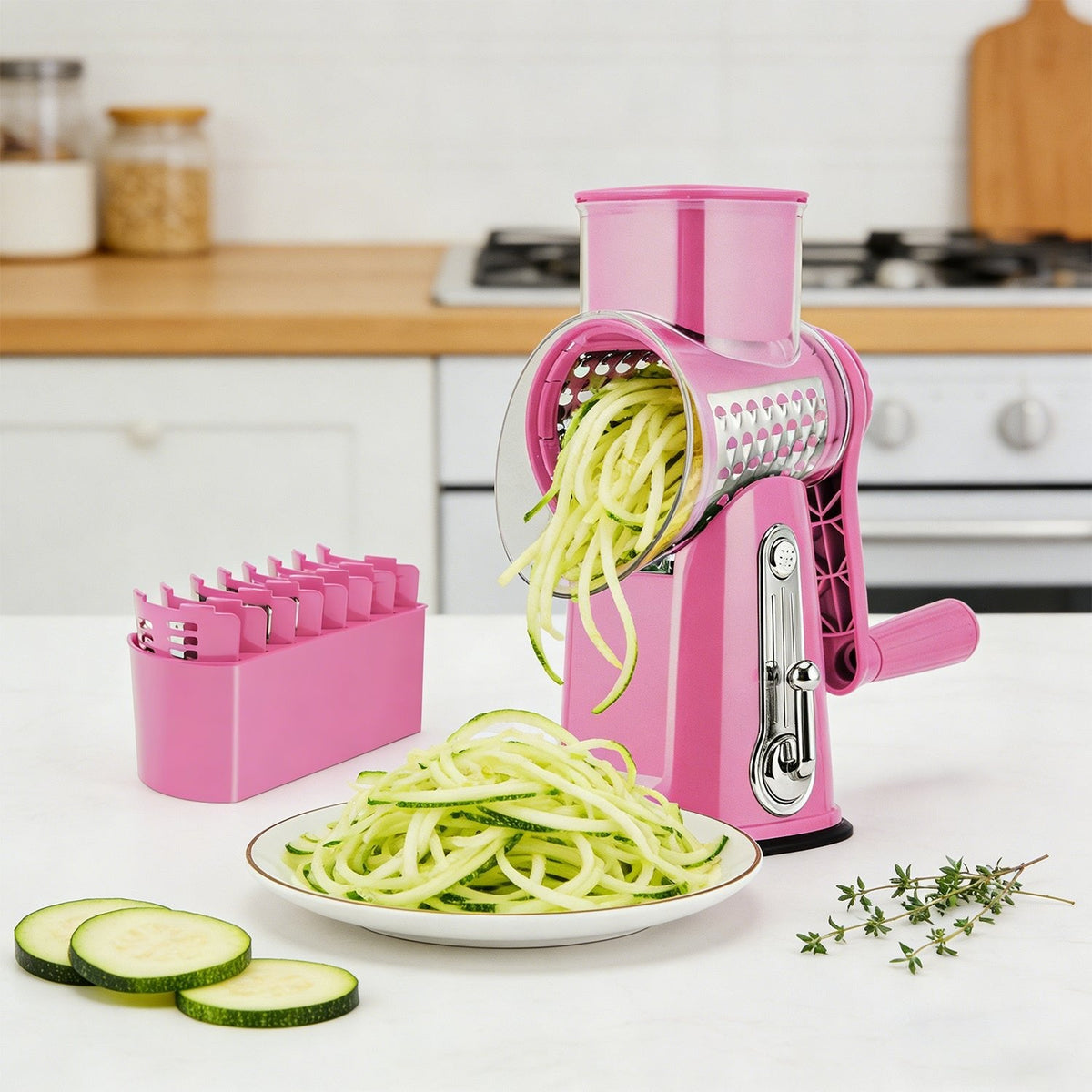 couleur Rosa — Rallador giratorio de manivela con 5 cuchillas de acero inoxidable