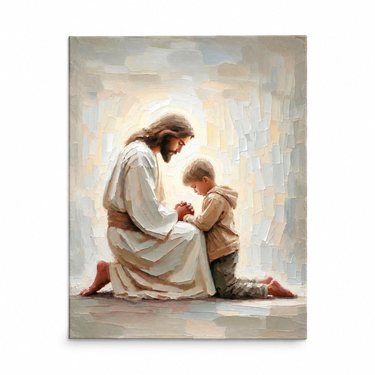 couleur Sin marco — Cuadro de Jesús rezando con un niño – Lienzo listo para colgar