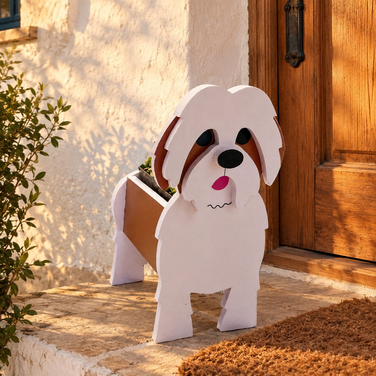 situation — Maceta Perro Shih Tzu Pintada a Mano — Jardinera Decorativa para Interior, Terraza y Jardín