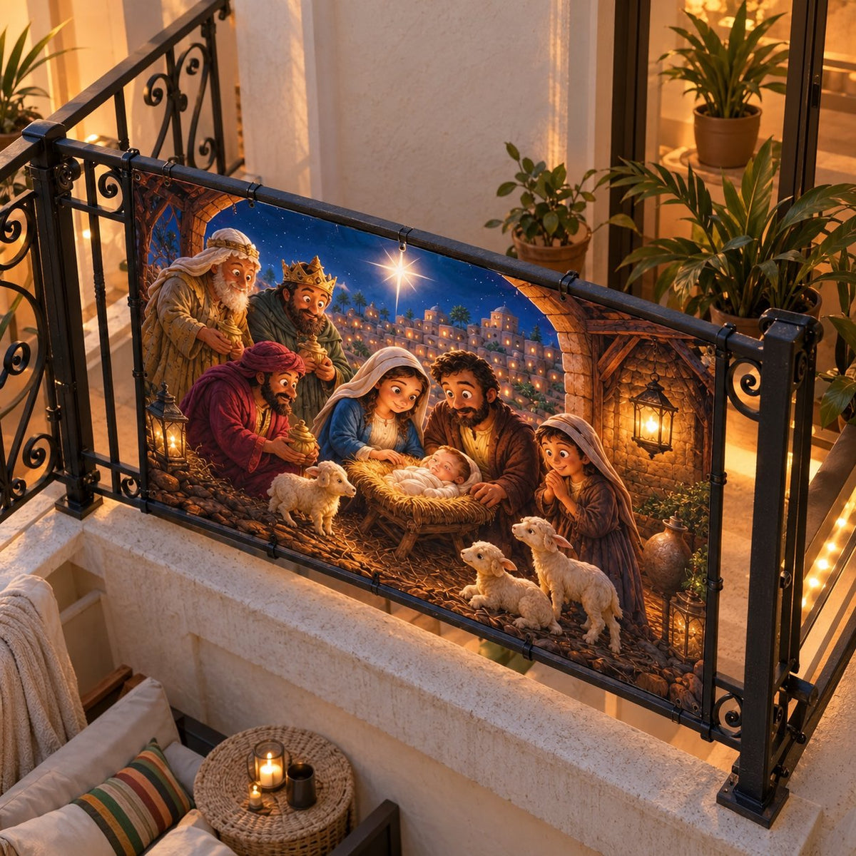 situation — Balconera de Navidad Belén – Sagrada Familia y Reyes Magos, 3 medidas