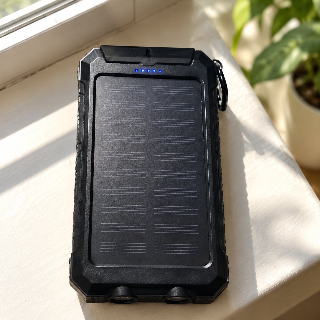 situation — SolarGo™ – Batería Externa Solar con Doble Linterna LED, Antigolpes y Mosquetón