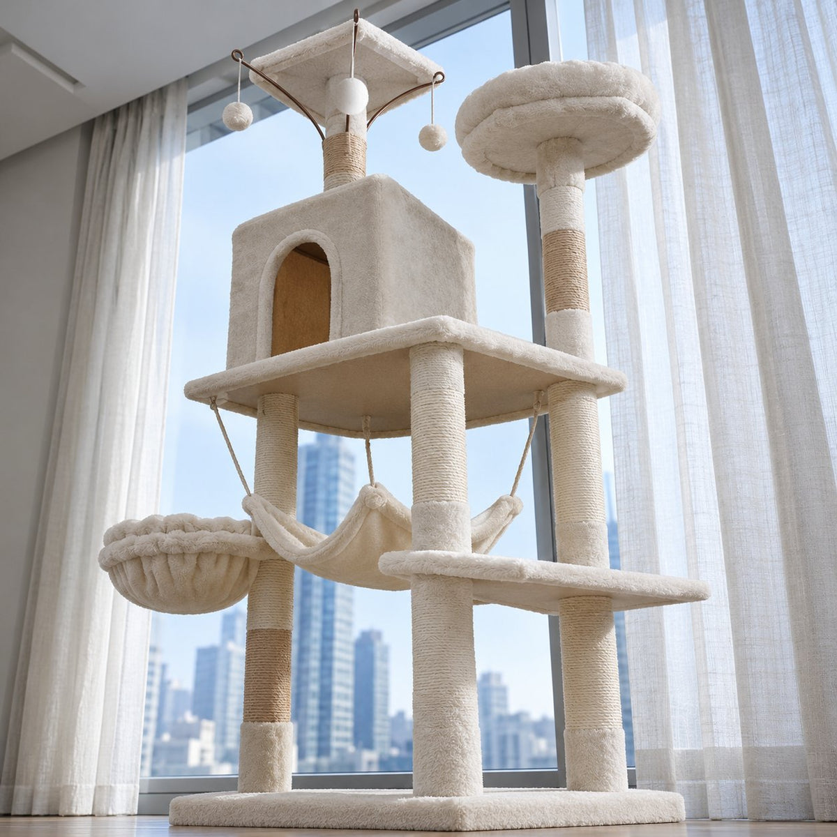 situation — Árbol para gatos con hamaca, cueva y postes rascadores de sisal