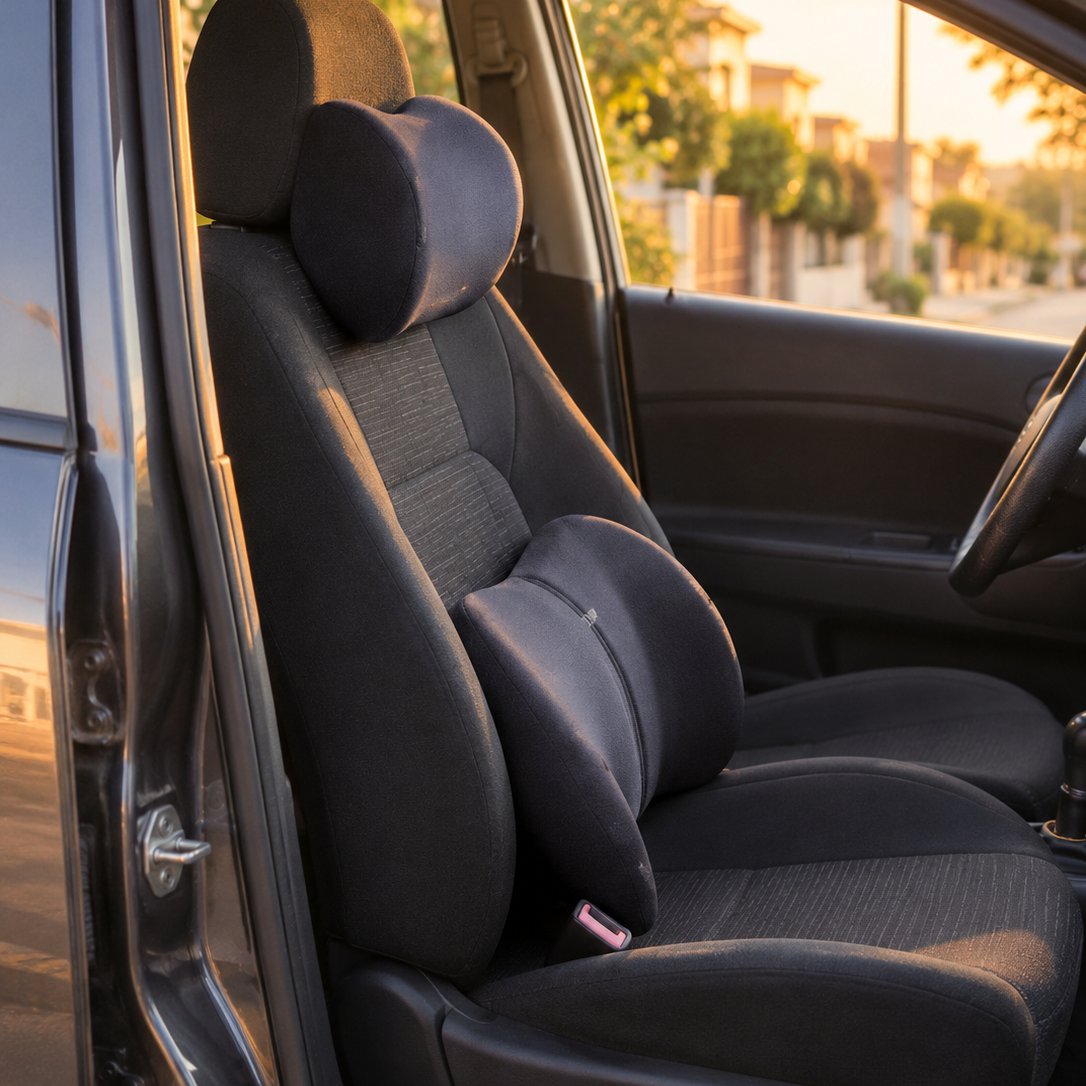 situation — ErgoRuta™ – Kit Cojín Lumbar + Reposacabezas Cervical para Coche