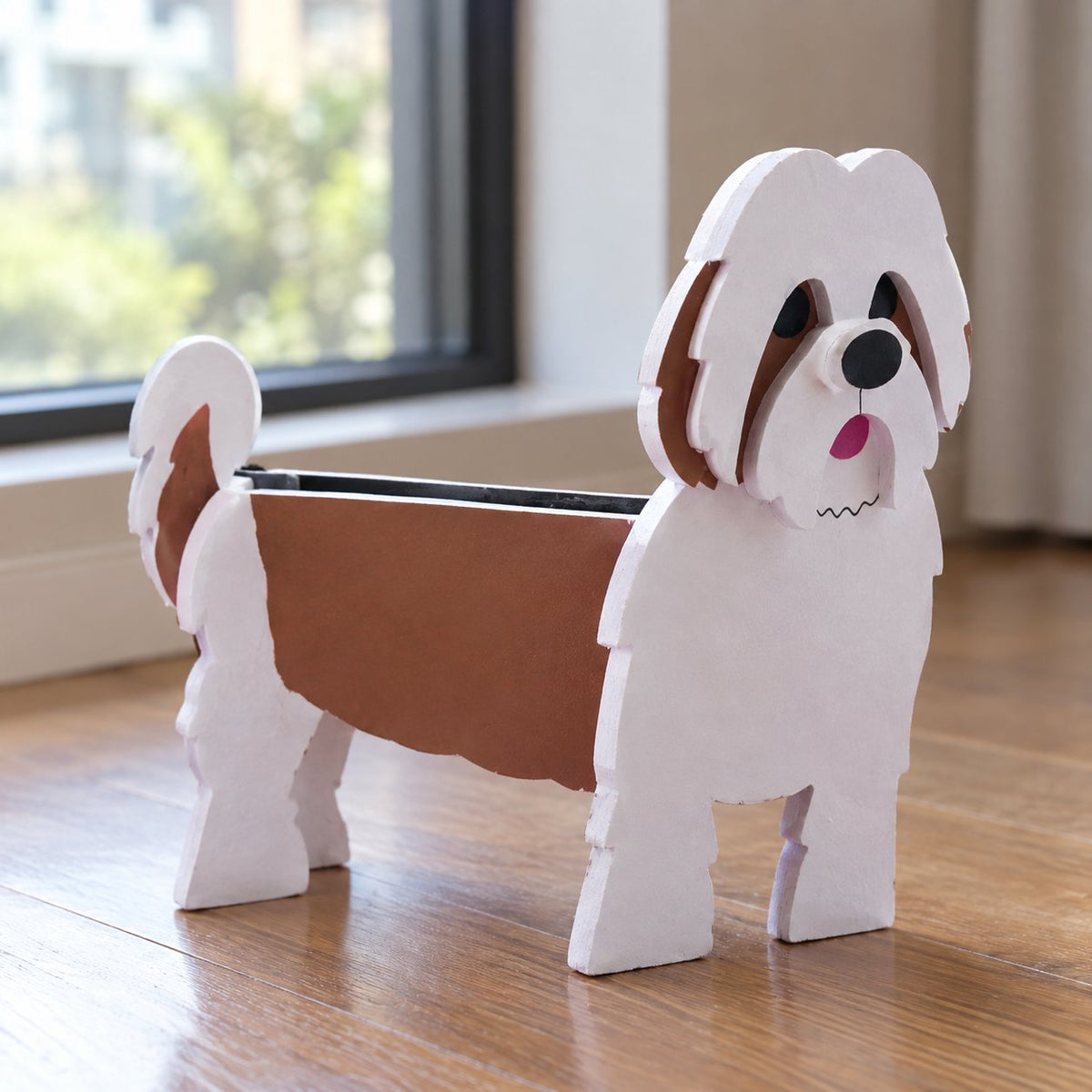 situation — Maceta Perro Shih Tzu Pintada a Mano — Jardinera Decorativa para Interior, Terraza y Jardín