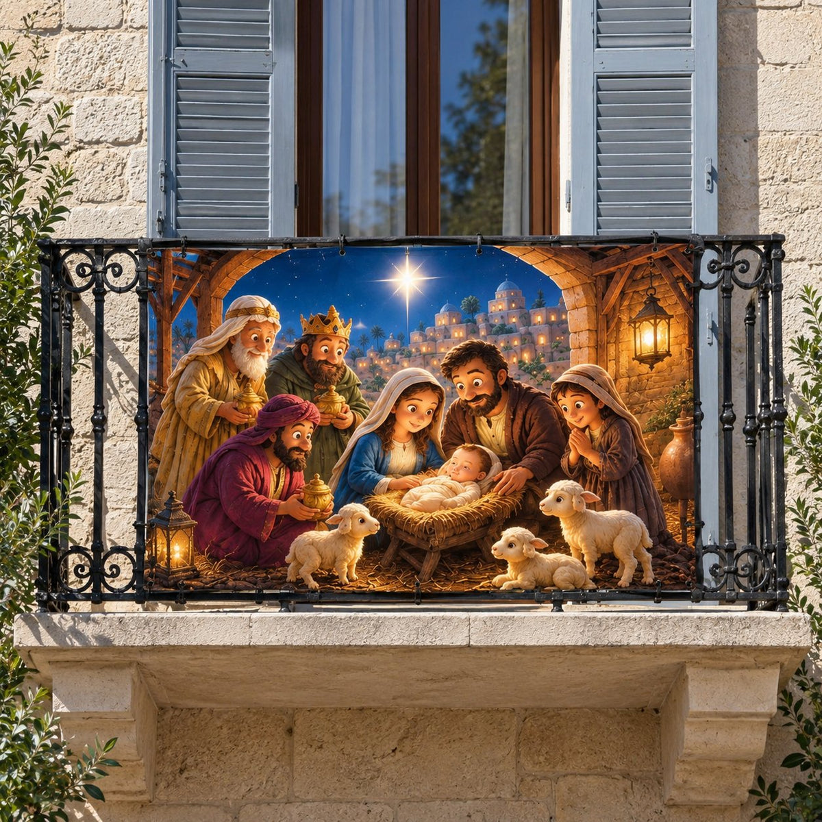 situation — Balconera de Navidad Belén – Sagrada Familia y Reyes Magos, 3 medidas