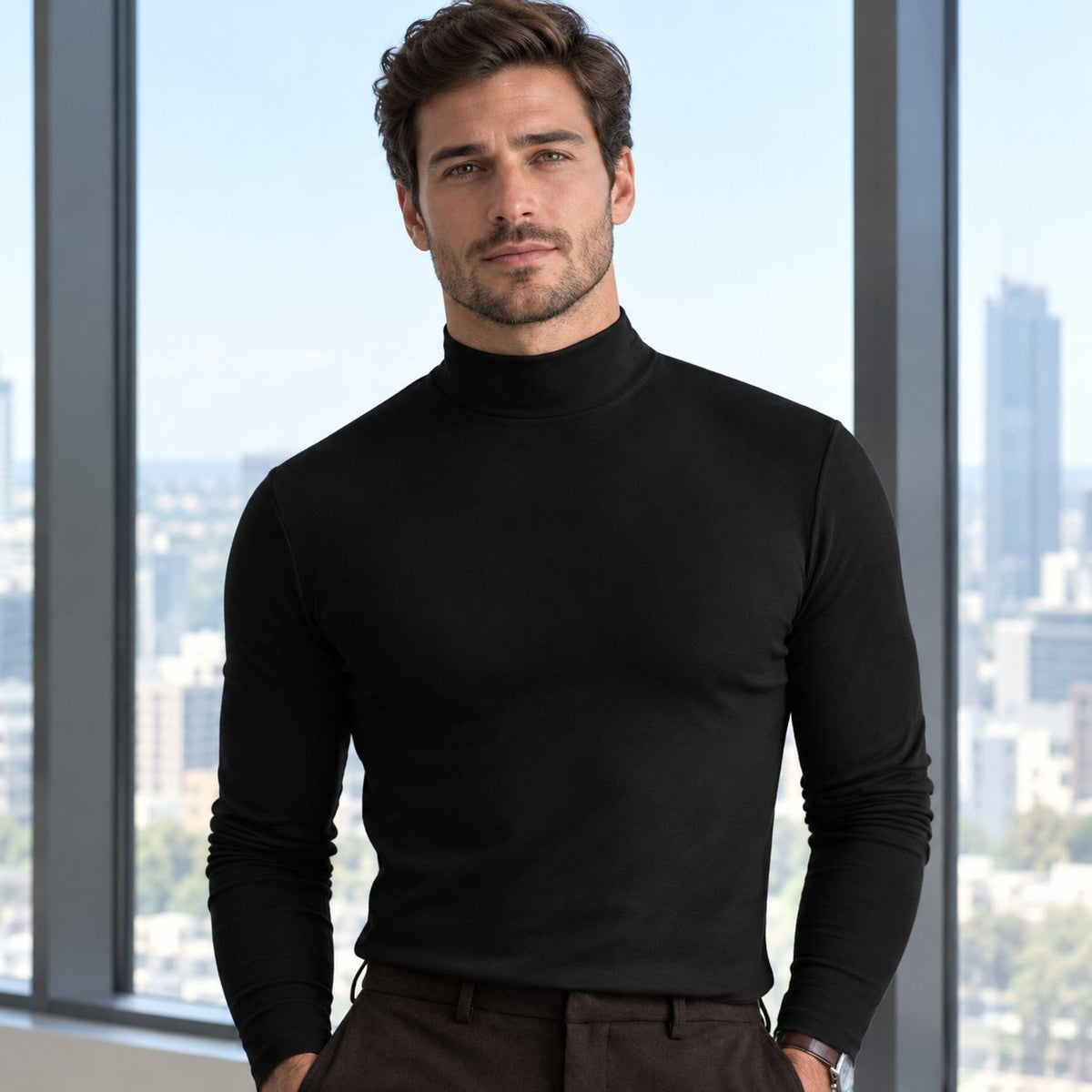 situation — Camiseta de Cuello Alto para Hombre – Corte Entallado y Tejido Elástico